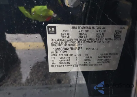 2015 Chevrolet Tahoe Lt z USA, uszkodzony, nr VIN 1GNSCBKC1FR158037